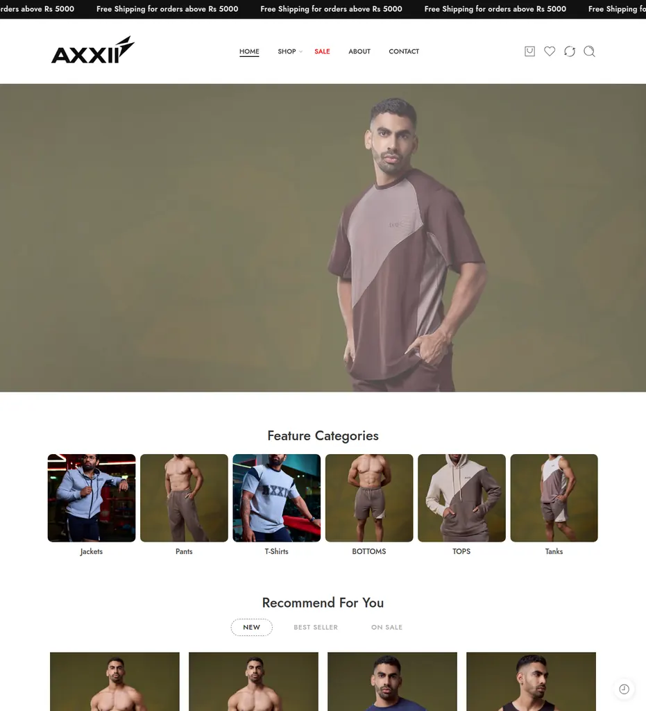 Homepage of the AXXII athleisure store