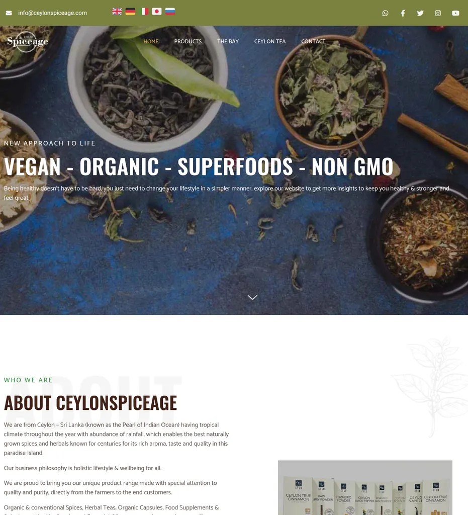 Homepage of the Ceylon Spice Age store