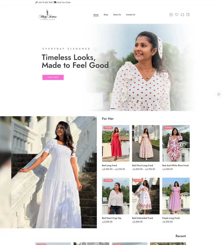 Homepage of the Molly Fashion online store